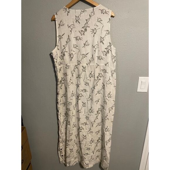 Vintage Laissez Faire Womens Maxi Dress Medium Gray Floral Linen Lagenlook 90s - Picture 3 of 7